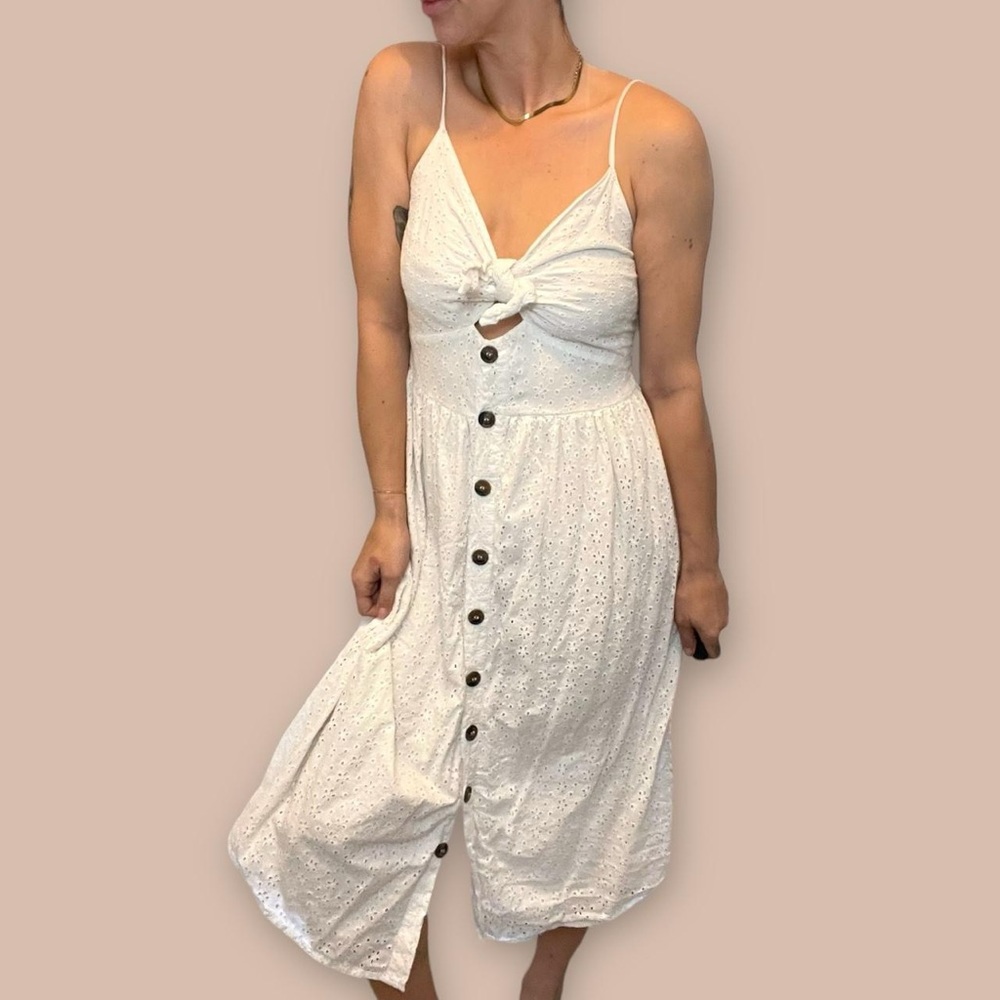 JAPNA medium women’s 100% cotton eyelet white midi dress.